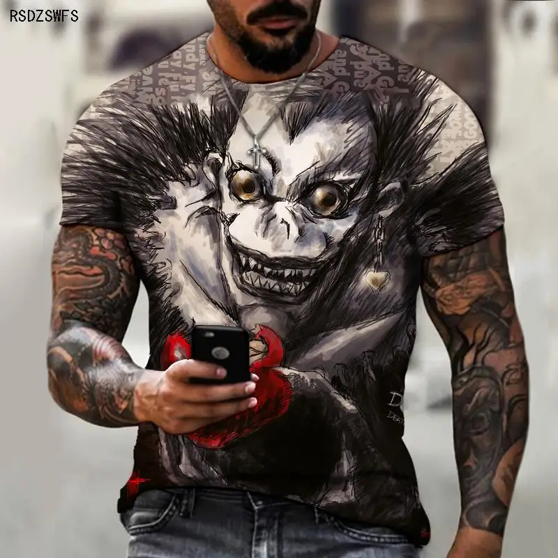 

Summer Men's Shirt 3D Horror Print Short-sleeved Shirt with Wild Faces Graphic Unisex Round Neck Fun Men's and Women's T-shirts