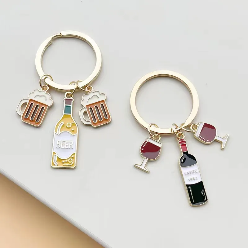 

Beer Glass Red Wine Glass Silver Color Key Chains Ring Women Friendship Jewelry Accessories Fashion Pendant Gifts
