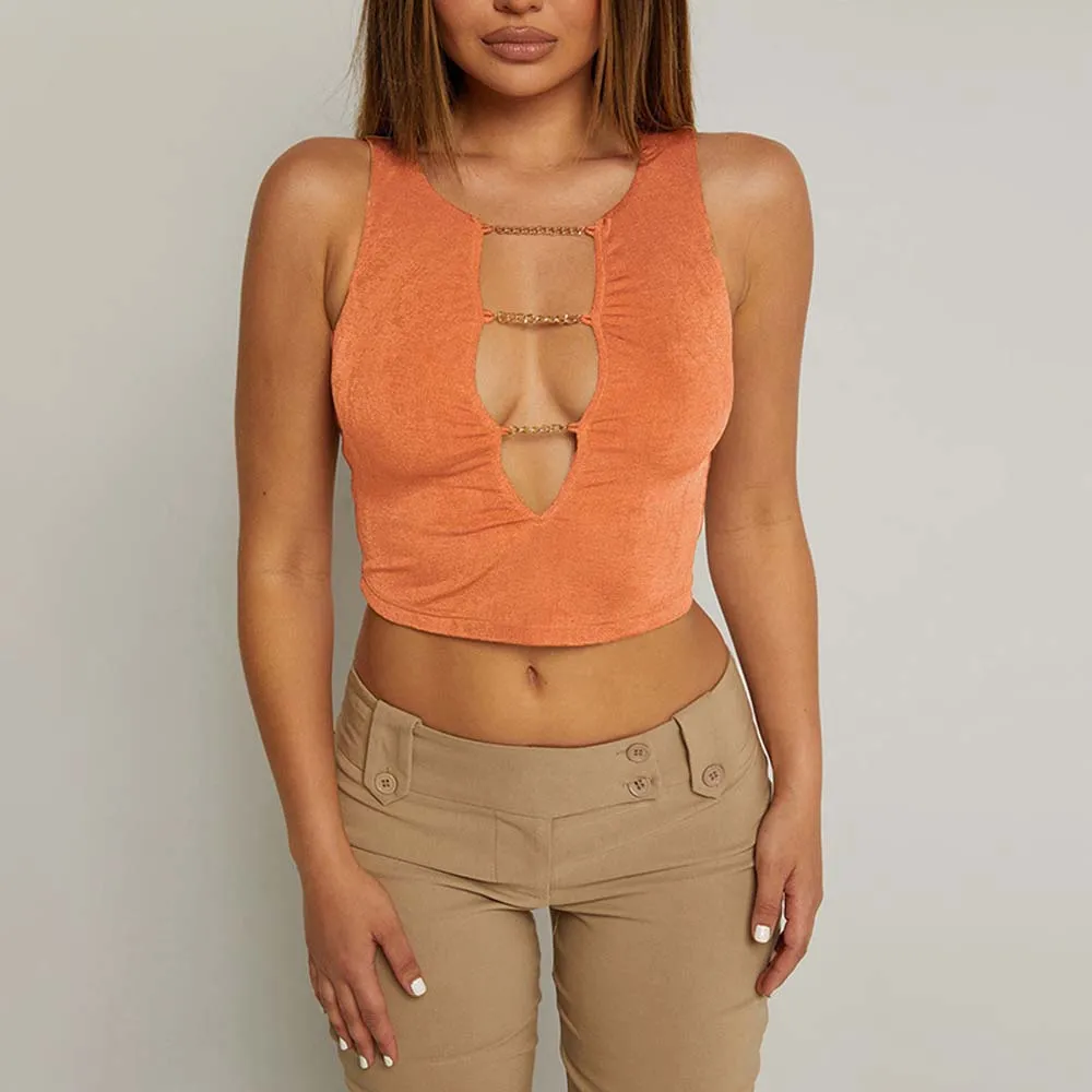 

Новая женская майка Модный шикарный без рукавов с вырезами лоскутный однотонный круглый вырез юрбен сексуальный женский летний топ