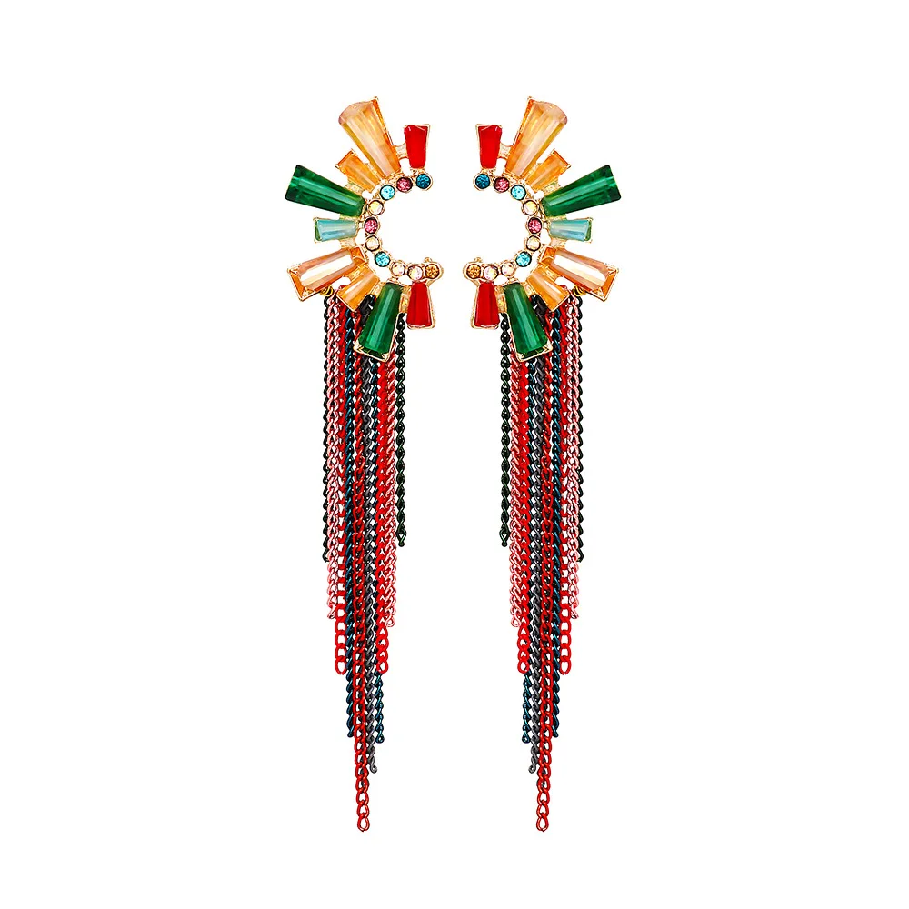 

Новые модные Эффектные серьги, длинные металлические серьги-цепочки с кисточками для женщин, разноцветные висячие серьги в стиле бохо, свад...
