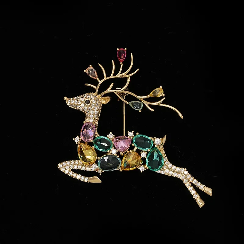 Прекрасный снег Рождественский подарок корейский Цвет Олень Рог брошь медный