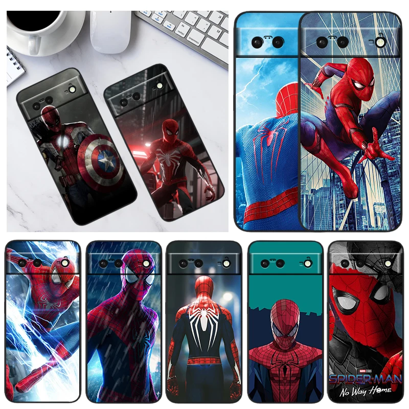 

Marvel Avengers Spiderman For Google Pixel 7 6 Pro 6A 5A 5 4 4A XL 5G Shell Soft Silicone Fundas Coque Capa Black Phone Case