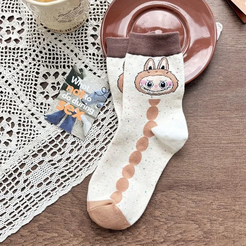 4 пары хлопковых носков Labubu с героями мультфильмов для взрослых среднего размера