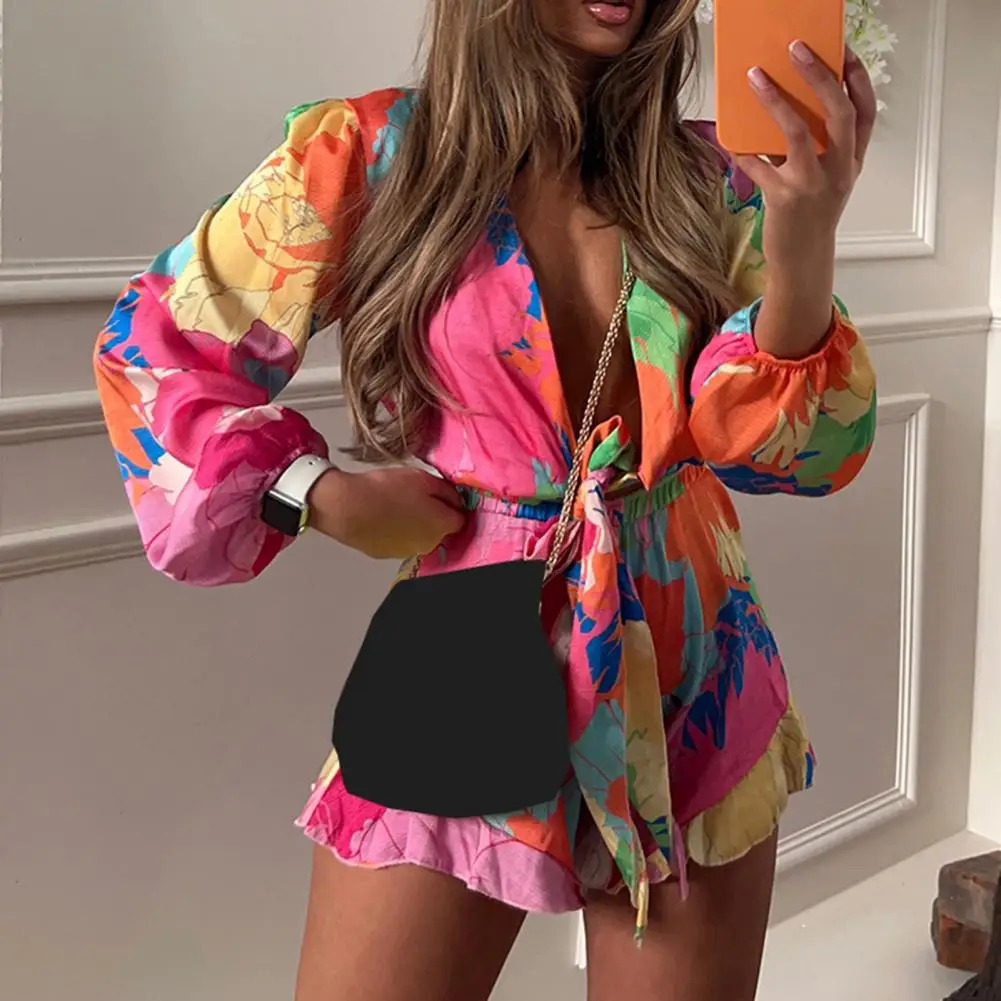 

Women Tops Shorts Suit Artistic Long Sleeves Loose Type Elastic Waist Wide Leg Matching Deep Crotch Set Female Clothing