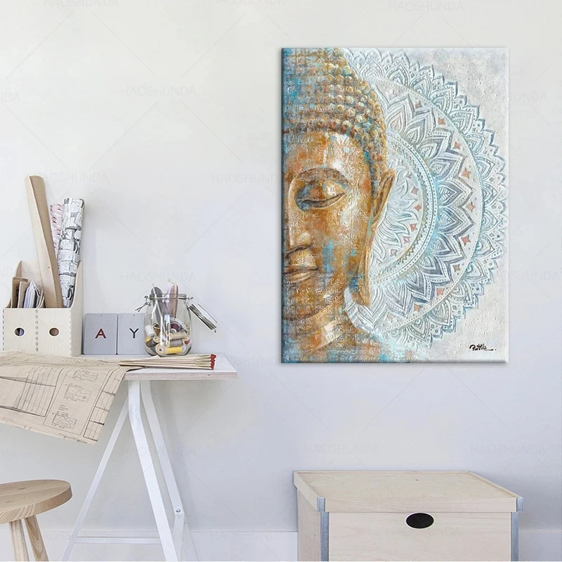 

Buddha Canvas Poster Wall Art Mandala Flower Blossom Buddha Painting Zen Print Picture On Blue for Yoga Meditation Room Decor