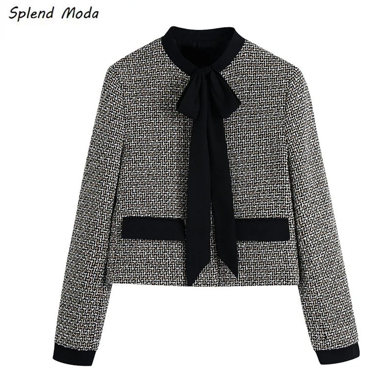 

Splend Moda Autumn Fashion Vintage Elegant Urban Casual Collarless Top Textured Lace-Up Single-Breasted Long Sleeve Blazer Women