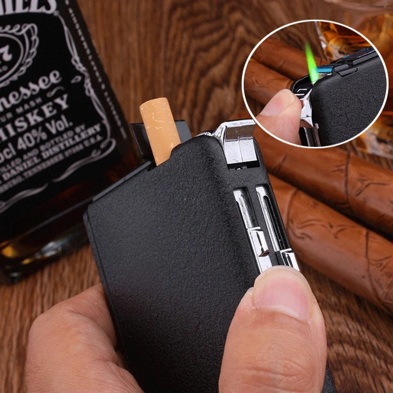 

Cigarette Case Butane Gas Lighter Refillable Windproof Outdoor Metal Green Flame Straight Dash Lighters Unusual Gadgets for Men