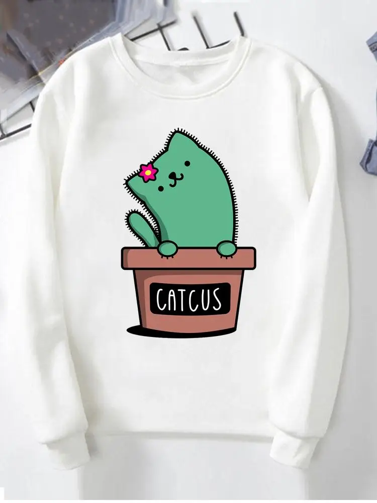 

Women Clothing Cactus Cartoon Cute 90s Graphic Pullovers Female Fashion Hoodies Lady Autumn Spring Winter O-neck Sweatshirts