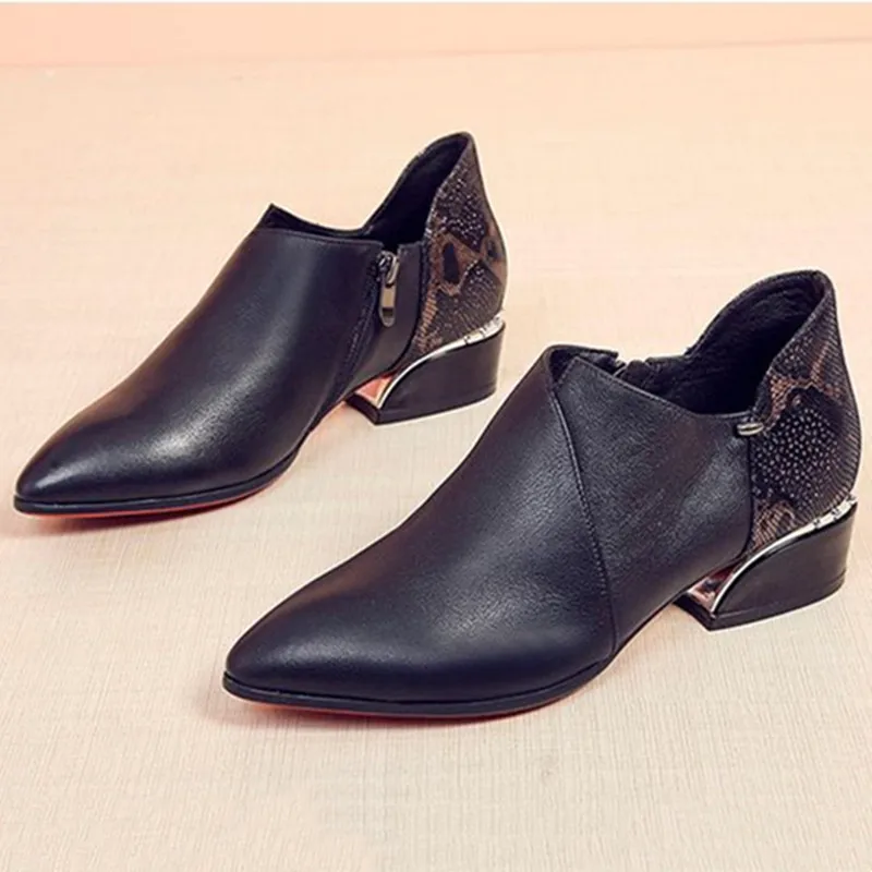 

Женские модные черные туфли из искусственной кожи с острым носком и боковой молнией, повседневные милые удобные туфли, женские ботинки B771