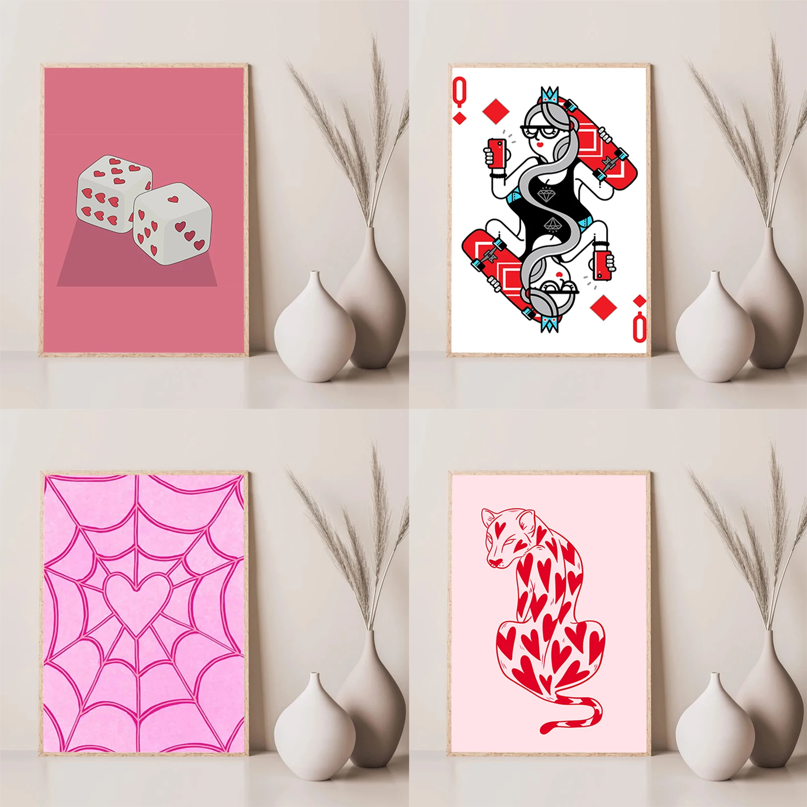 Розовые постеры с игральными картами для украшения стен декор гостиной Картина