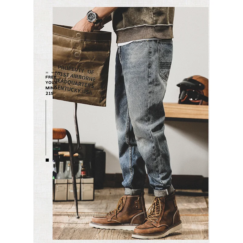 Men Clothing 2022 New Pattern Recreational Vintage Broad Leg Blue Jeans Straight Cylinder Large  Loose Trousers Autumn Female