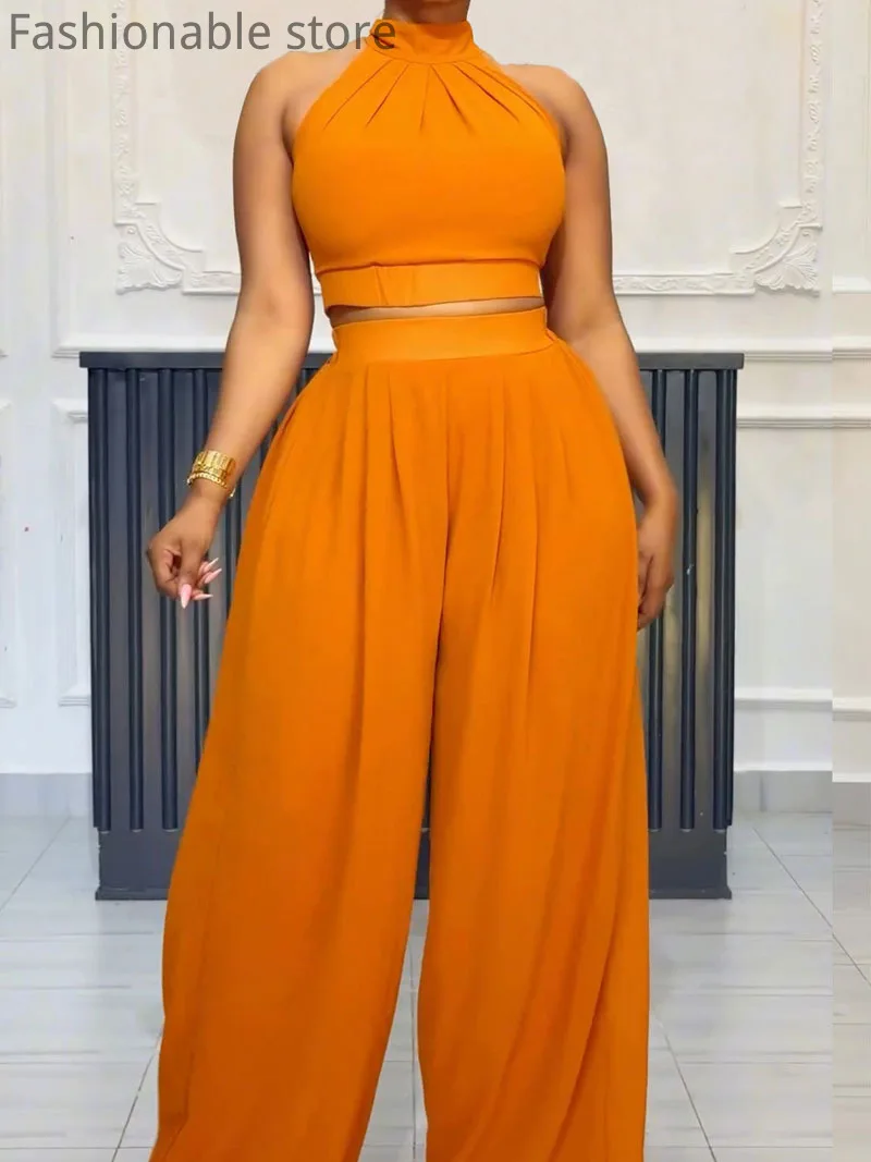 Женский Повседневный однотонный комплект из двух предметов: верх с лямкой на шее