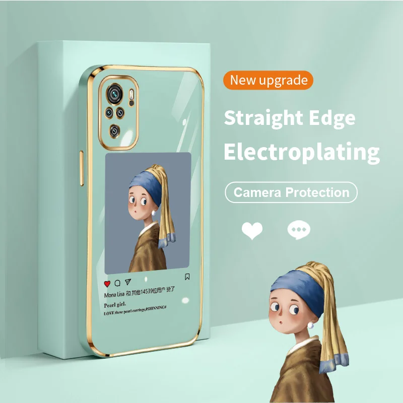 

Classic Paintings Electroplating Silicone Phone Case for Xiaomi Redmi Note 10 4G 5G 10S 10T Pro Max India Poco M3 Pro Cover