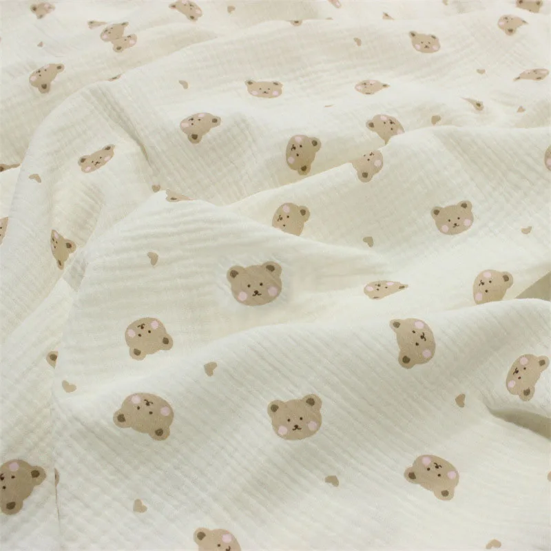 

Double Gauze Cotton Crepe Seersucker Fabric By Meters Cute Bear Print Cotton Material DIY Sewing Pajamas Cloth Blanket for Baby