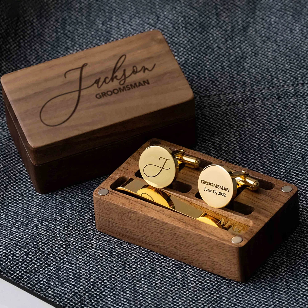 Engraved Gift For Dad And Groomsmen Personalized Best Man Cufflinks Set