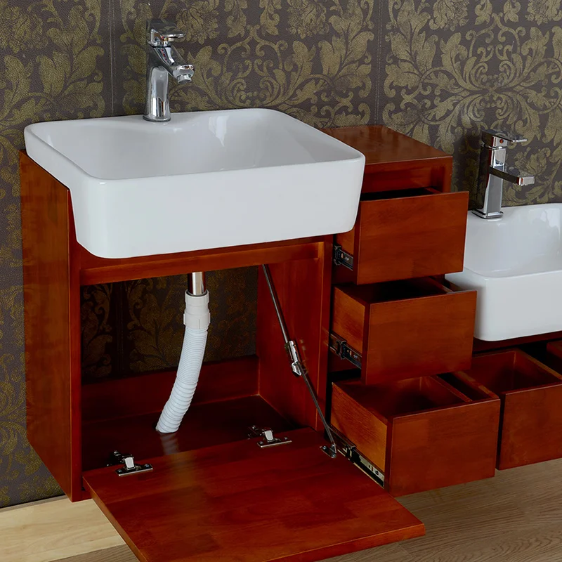 Простой шкаф для ванной из массива дерева настенный двойная высота раковина