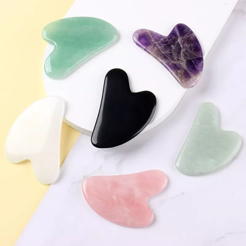 

NEW2023 Natural Jade Gua sha Stone Board Massage Rose Quartz Guasha Plate Jade Face Massager Scrapers Tools For Face Neck Back B