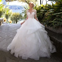 ball gown wedding dress hy066 luxury elegant backless princess dresses 2022 vestidos de novia illusion long sleeves