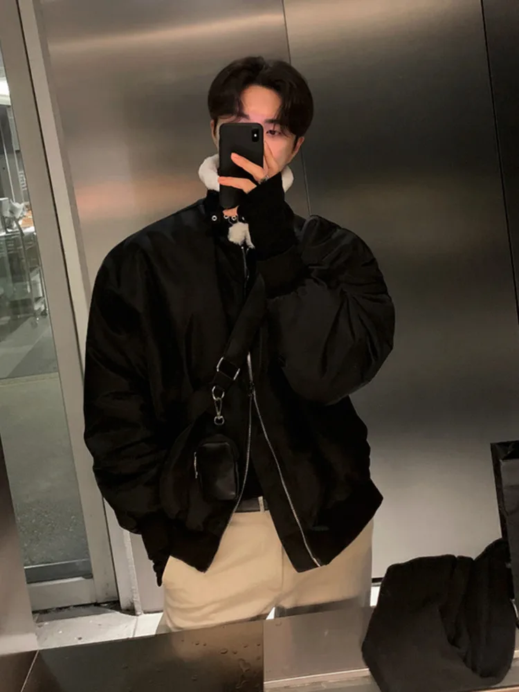 SYUHGFA мужские стеганые куртки в корейском стиле с отложным воротником из овечьей