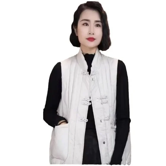 Новый пуховый жилет в китайском стиле с воротником-стойкой 2024 осень-зима теплый