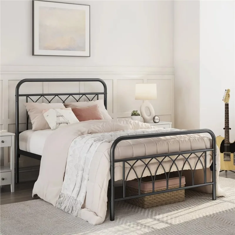 

Metal Platform Bed Frame with Petal Accented Headboard & Footboard, Twin, Black