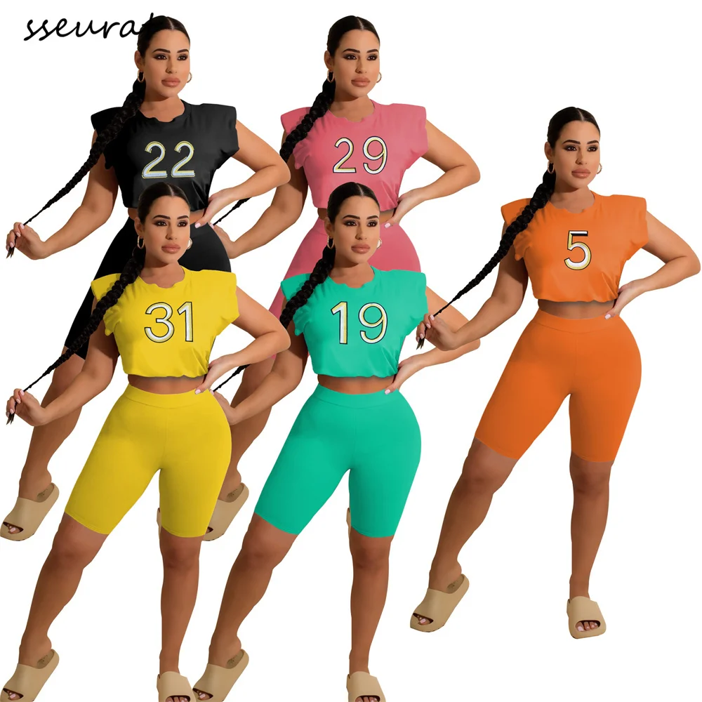

Женский спортивный костюм SSEURAT, комплект из двух предметов с Вышивкой Букв, короткий топ без рукавов и шорты, повседневная одежда на лето
