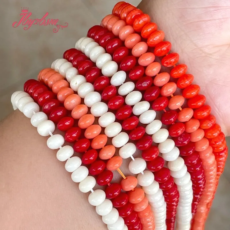 

4x6mm Smooth Coral Rondelle Abacus Heishi Spacer Beads Stone for DIY Necklace Bracelet Earring Jewelry Making Strand 15"
