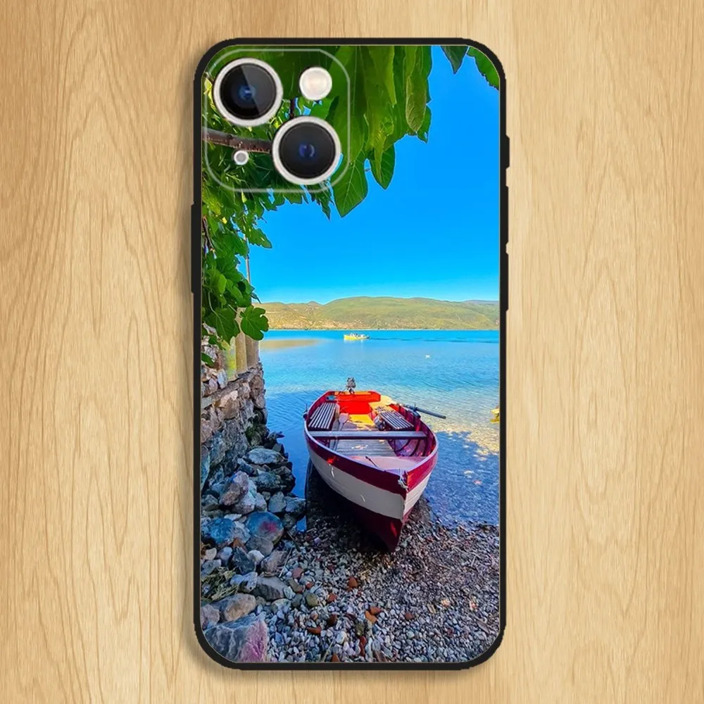 Чехол для телефона Водопад природа деревья корабль iPhone15 14 13 12 11 Pro Max Plus Mini X XS XR 8 7 6 S