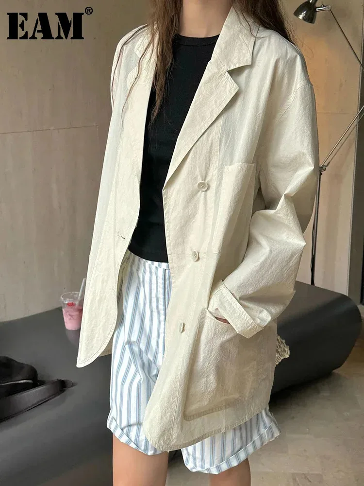 [EAM] Женский абрикосовый тонкий хлопковый элегантный пиджак большого размера