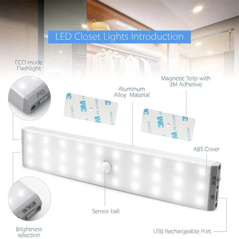 

3pcs Led Motion Sensor Cabinet Lights Wireless Usb Rechargeable Kitchen Night Lights 7.6 Inch Stick On Lights hotselling