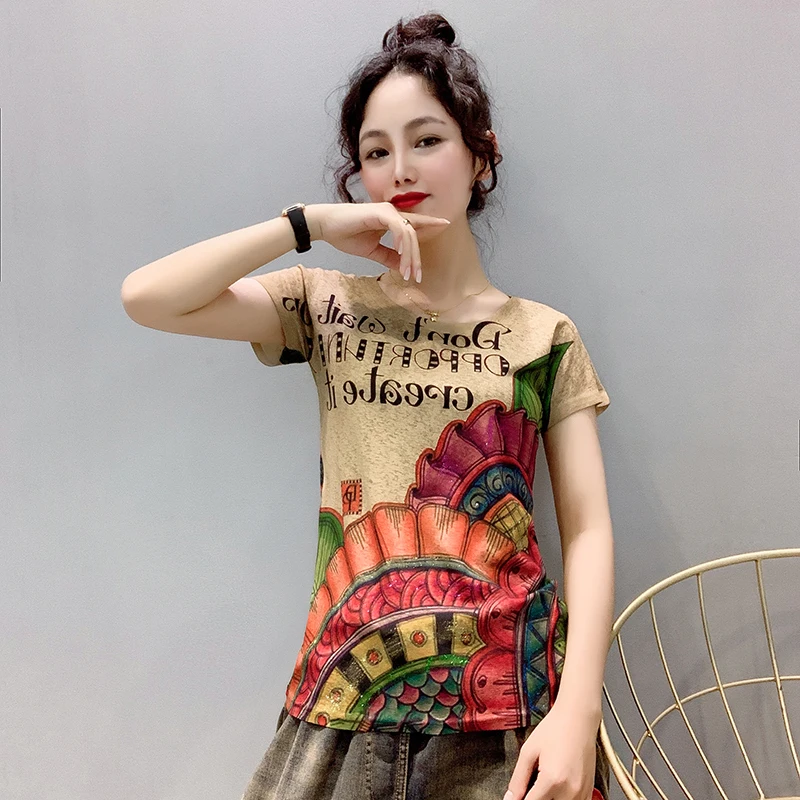 

2022 Summer 3D Print Casual T Shirt Women O-Neck Female Pullovers Shirt Plus Size Tops Street Tee mujer camisetas