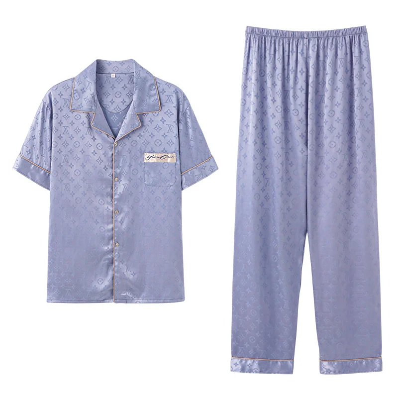 Ice Silk Pajamas Men's Summer Short Sleeve Youth Large Loose Home Clothes Shorts Two-piece Set