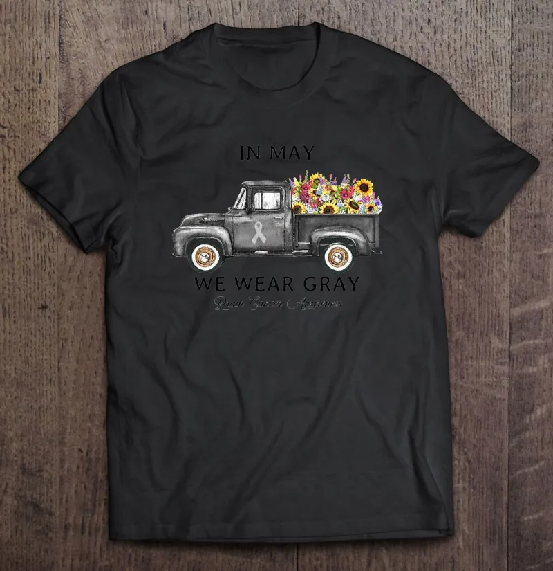 

В мае мы носиме серая футболка с изображением Рака Мозга серая лента грузовик Носите цветок манга черная рубашка простая уличная одежда чер...