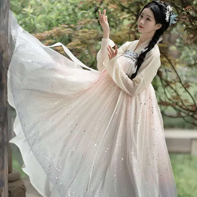 Костюм для народных танцев с пайетками традиционное китайское платье феи