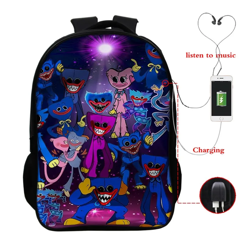 

Poppy Playtime Game 3d Printed Backpack Cosplay Bag Huggy Wuggy USB Charging Schoolbag Unisex Daily Backpacks Anime Mochila