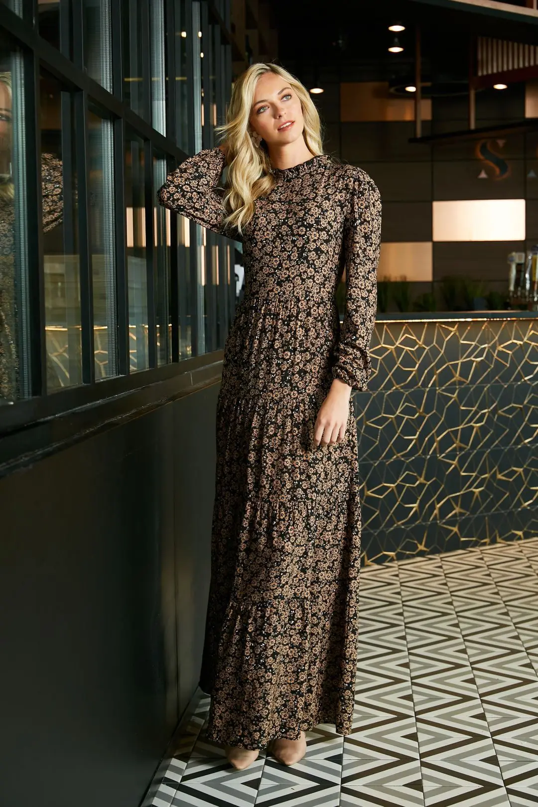 

2023 PRINT LETTERS RETRO HIGH WAIST PRINT PULLOVER MIDDLE DRESS STYLE DRESS