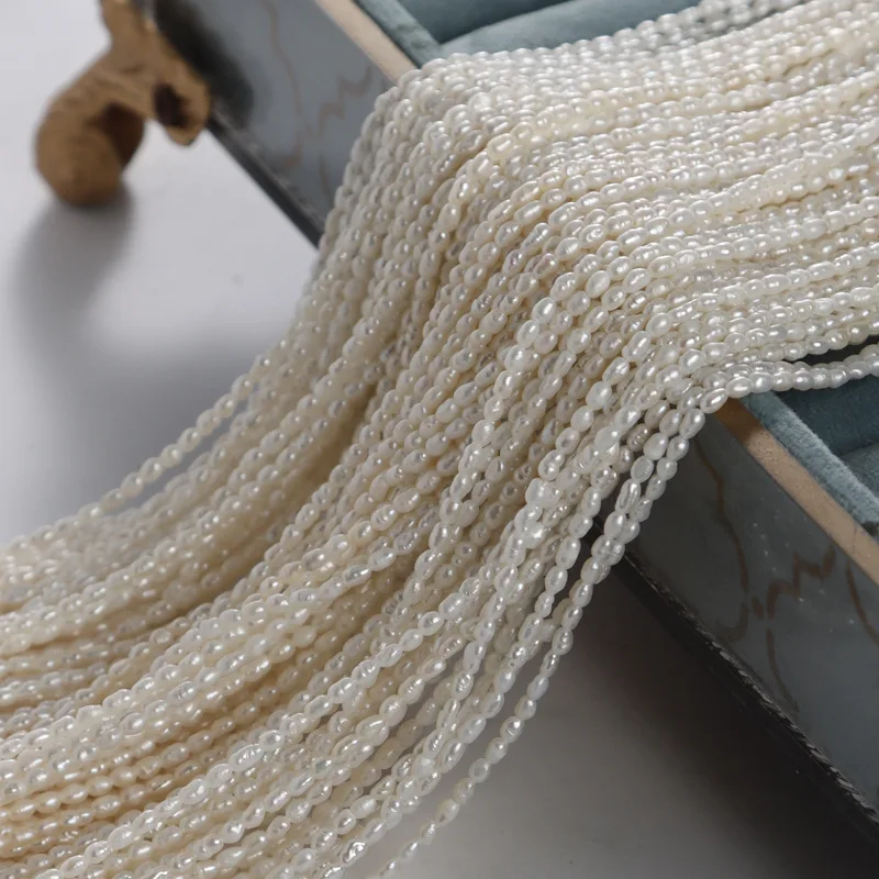 

1.8-2mm Natural freshwater Pearl Millet Beads Semi-Finished Fine Chain Mini Threaded Rice Grains DIY Collarbone Chain Ring