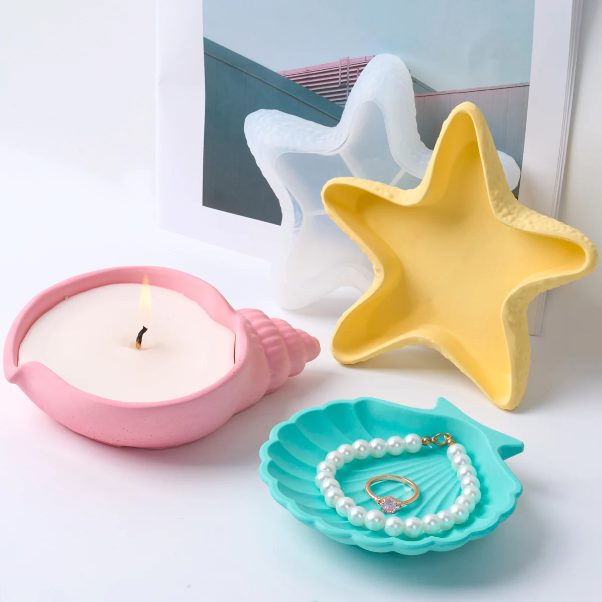 Самодельный бетонный лоток в виде морской звезды фотодержатель пластырь формы