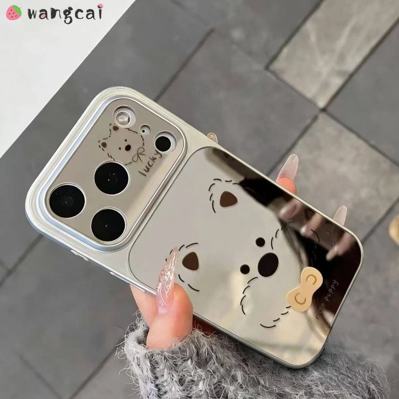 Фото Серебряный зеркальный чехол для телефона Huawei P60 Pro Pura 80 70 P60 Art Honor Magic 6 Pro, роскошный милый мультяшный мягкий чехол с изображением щенка вест-хайленд-уайт-терьера №1