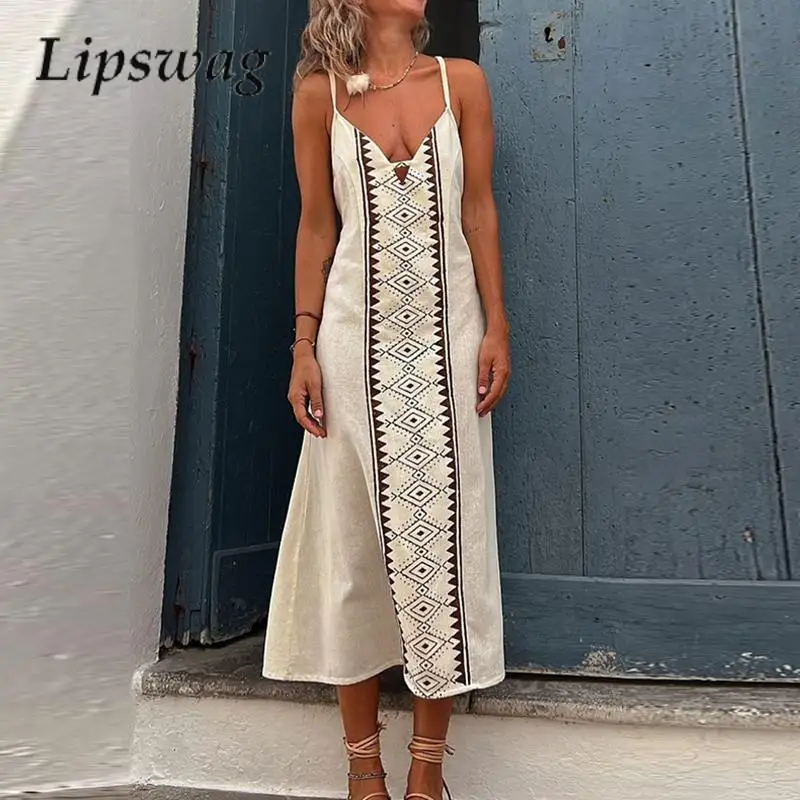 

2023 Vintage Suspender Sleeveless A-Line Dress Women Sexy Hollow Out Suspender Party Dress Summer Lace Up Holiday Dress Vestido