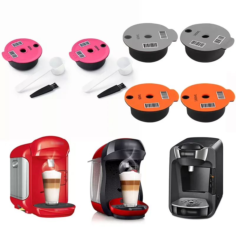 

2022New Machine Reusable Capsule Coffee Cup Filter Baskets Pod And Spoon Brush For Bosch-s Tassimo Cafe Kitchen Gadgets
