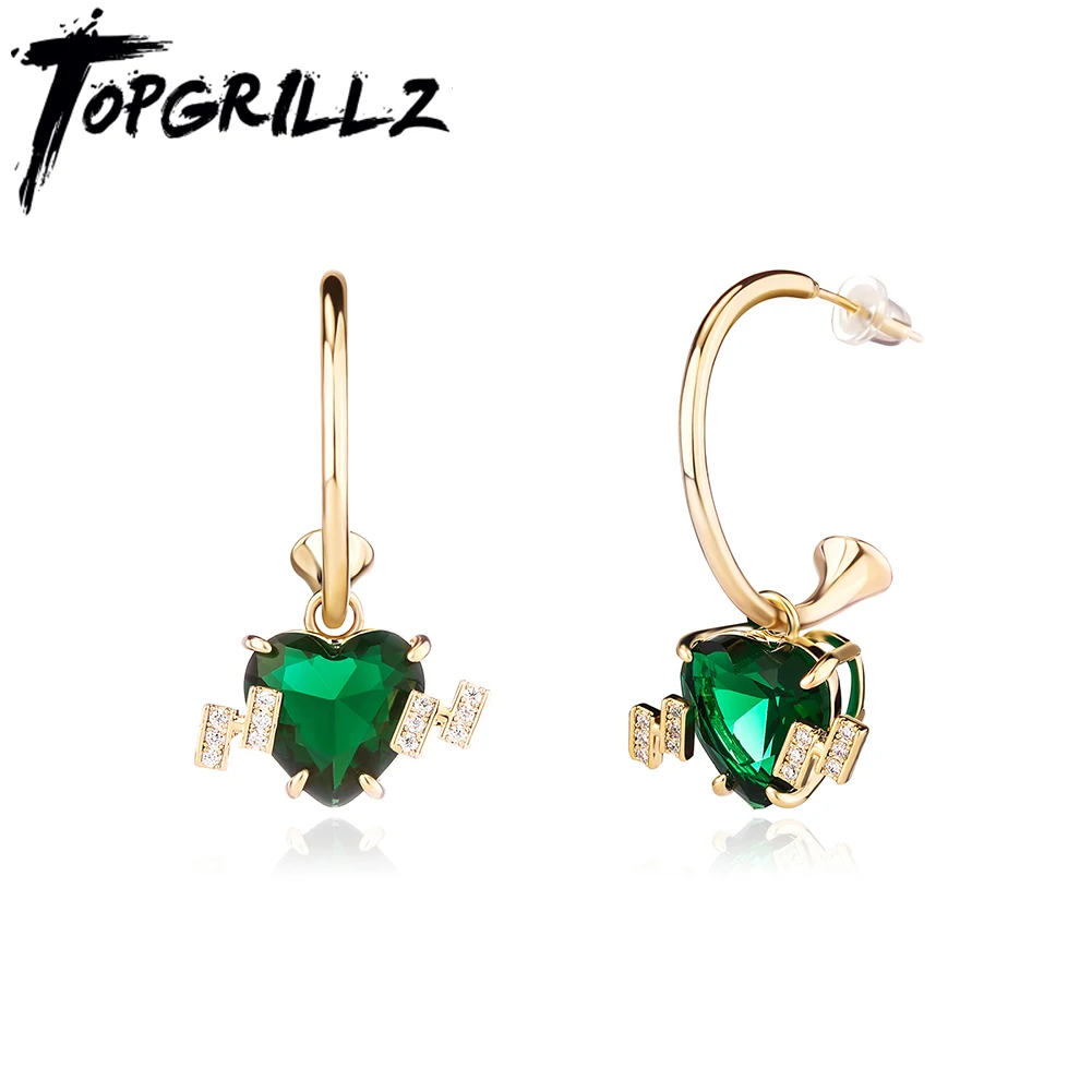 

TOPGRILLZ 2022 New Heart Drop Earrings with White/Green/Red Cubic Zirconia Fashion Classic Women's Party Jewelry For Gift