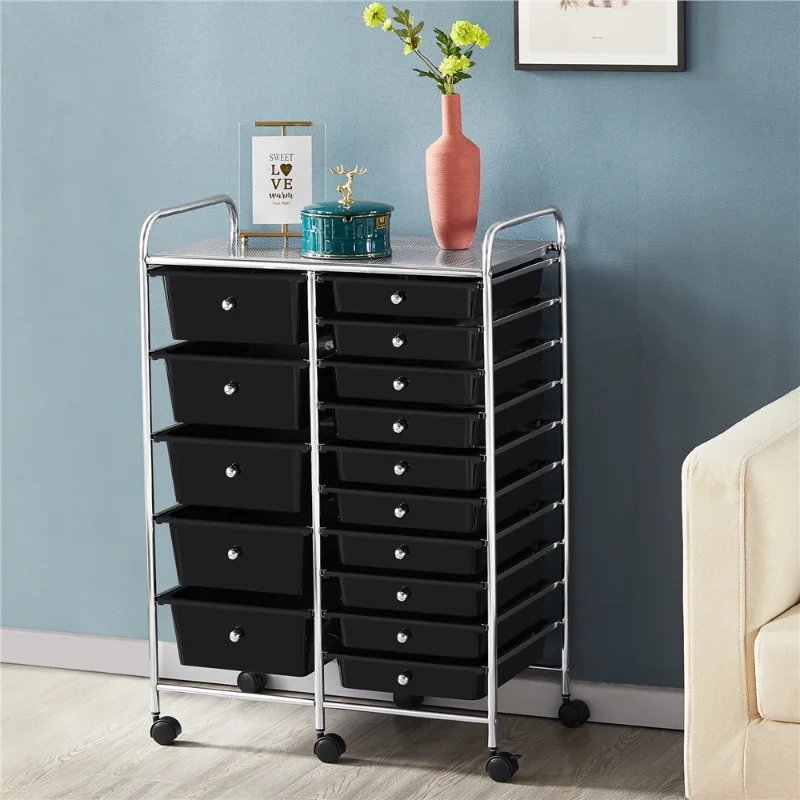

SmileMart 15 Drawers Rolling Organizer Trolley Metal Frame Storage Cart with Wheels