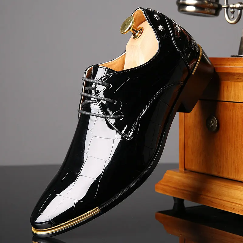 

Туфли мужские из лакированной кожи, классические лоферы, оксфорды, для офиса, формальные, без застежки, деловой костюм, свадебное платье