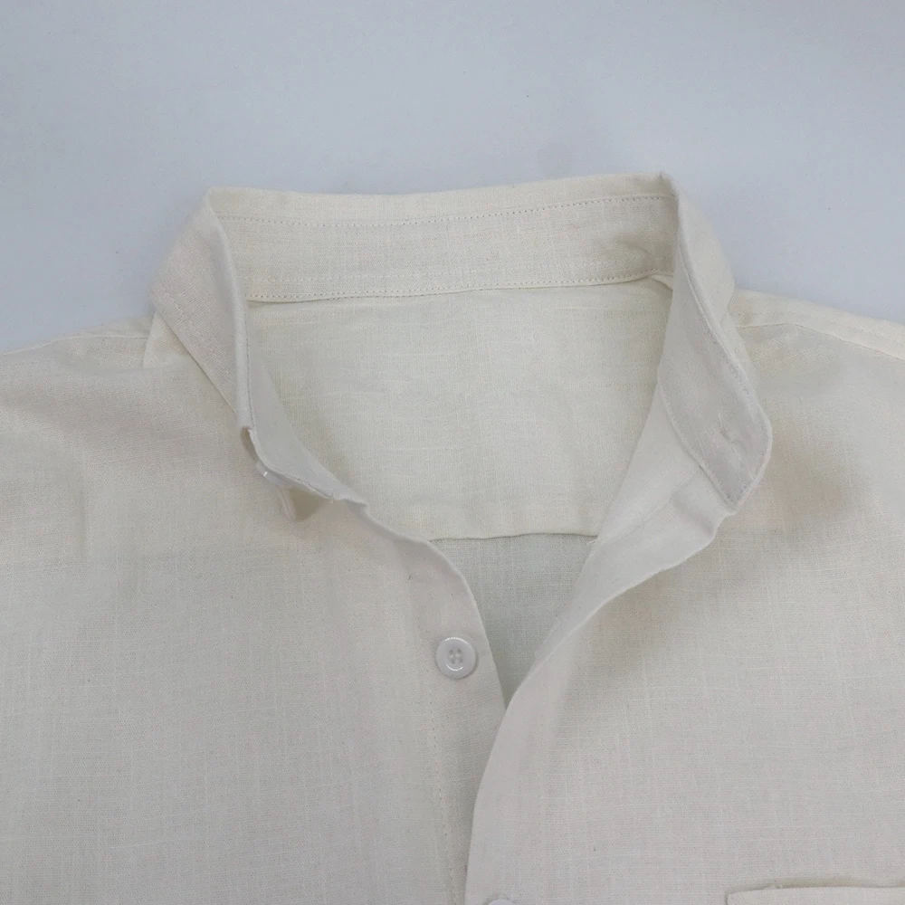 Рубашка мужская с длинным рукавом хлопок и лен однотонная Повседневная пляжная