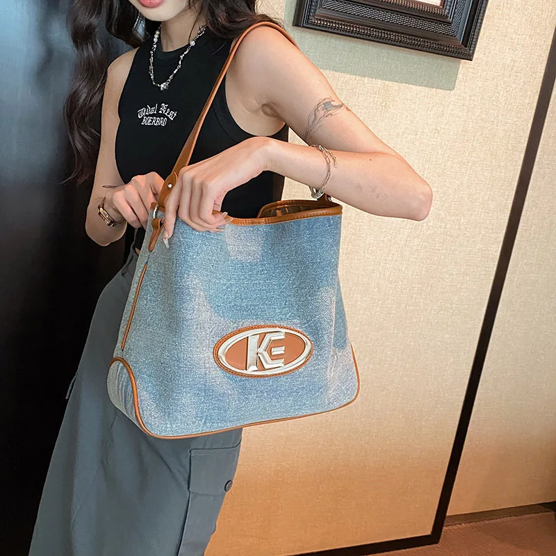 

Large Capacity Denim Bag Female 2023 New High Quality Single Shoulder Crossbody Female Bag Light Luxury Fashion Casual Tote Bag
