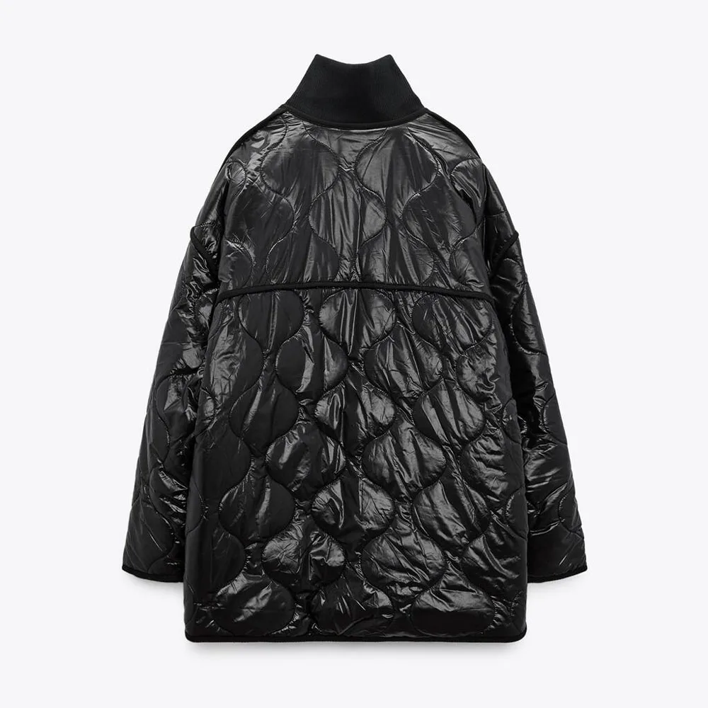 Autumn and winter new fashion women's casual black stand-up collar long-sleeved front dark button closure cotton jacket jacket
