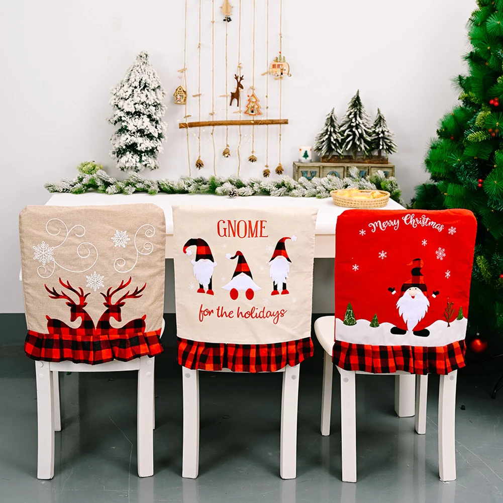 

Santa Claus Printed Chair Cover Christmas Elk Dwarf Pattern Back Cushion Festival Friends Gift Ornaments Home Decor