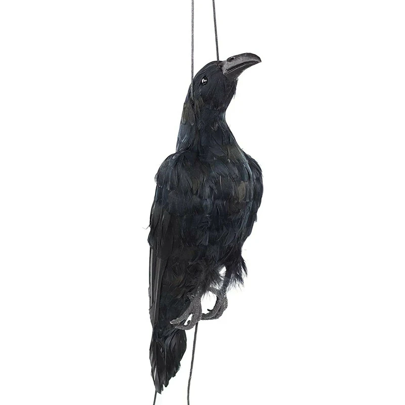 

Realistic Hanging Dead Crow Decoy Lifesize Extra Large Black Feathered Crow