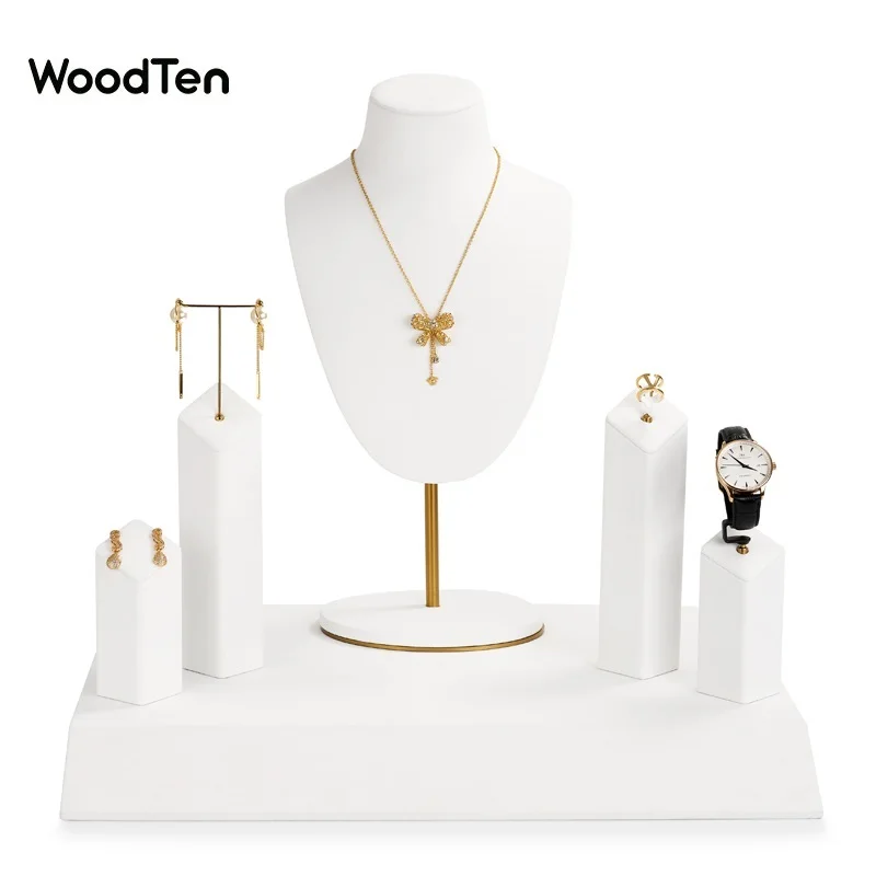 

WoodTen Metal Microfiber Jewelry Display Prop Set Resin Necklace Bust Metal Earrings Display Rack for Shop Cabinet Newly